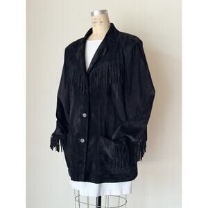 Vintage Black Suede Fringe Jacket - 2X